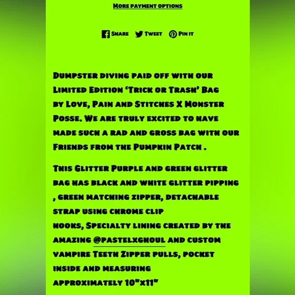 Love pain and stitches trick or trash purse sparkle purple and green. - Picture 2 of 4